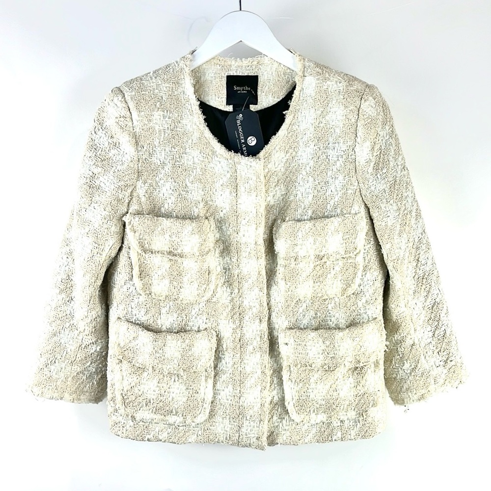 Smythe SS/13 Beige Houndstooth Lame Boucle Tweed Zip Jacket - Picture 3 of 10